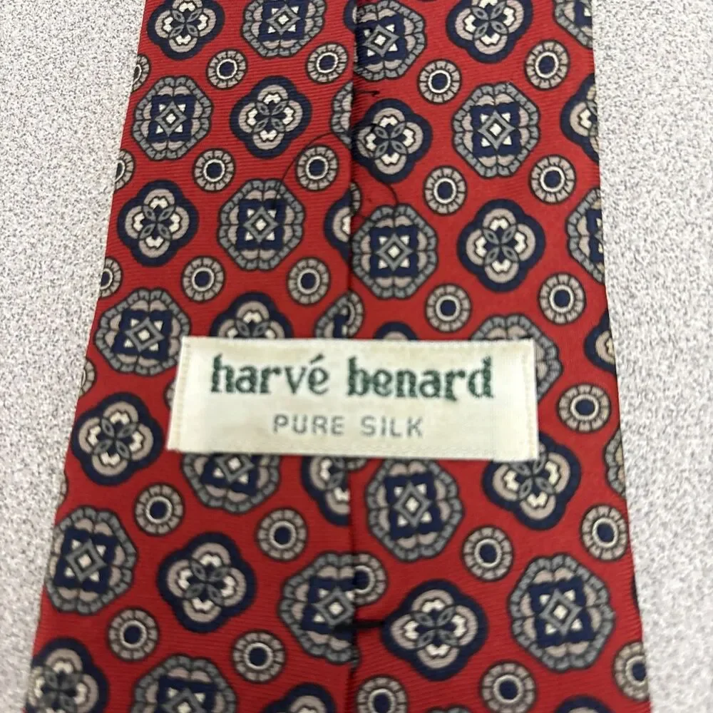 Lot Of 3 Vintage Harve Benard Silk Neck Tie Red/Burgundy, Paisley, Geometric